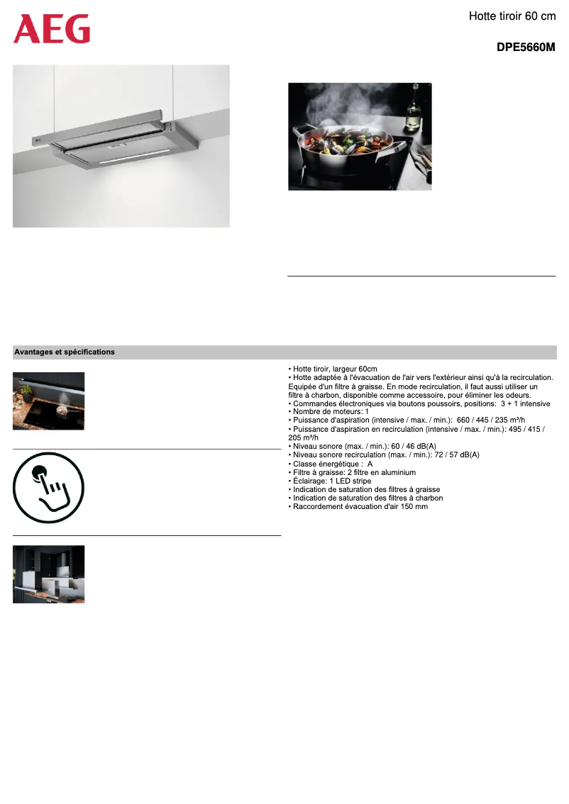 Page 1 de la notice Fiche technique AEG DPE5660M