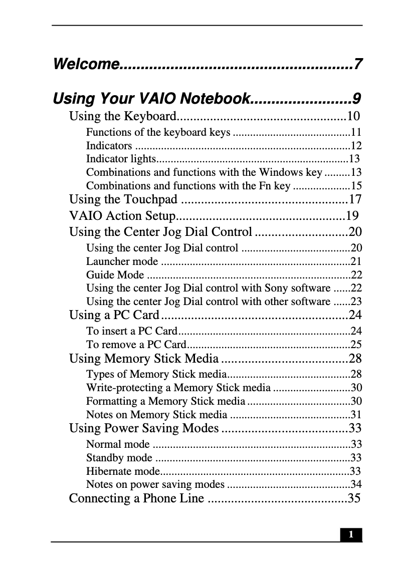 Image de la première page du manuel de l'appareil Vaio PCG-R505JE