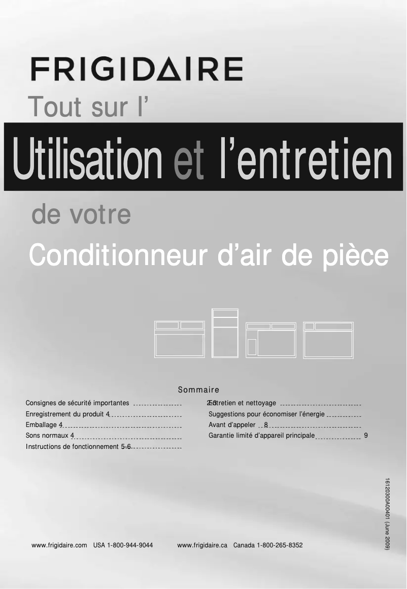 Page 1 de la notice Manuel utilisateur Frigidaire FFRA0811R1E