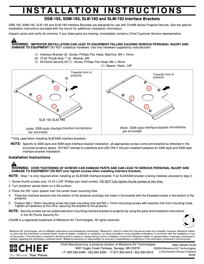 Page 1 de la notice Manuel utilisateur Chief SLB193