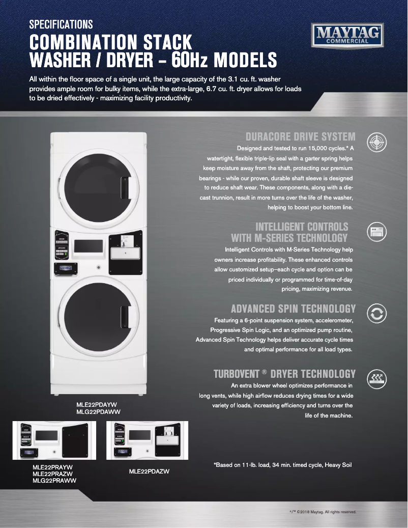 Page 1 de la notice Fiche technique Maytag MLG22PDAWW