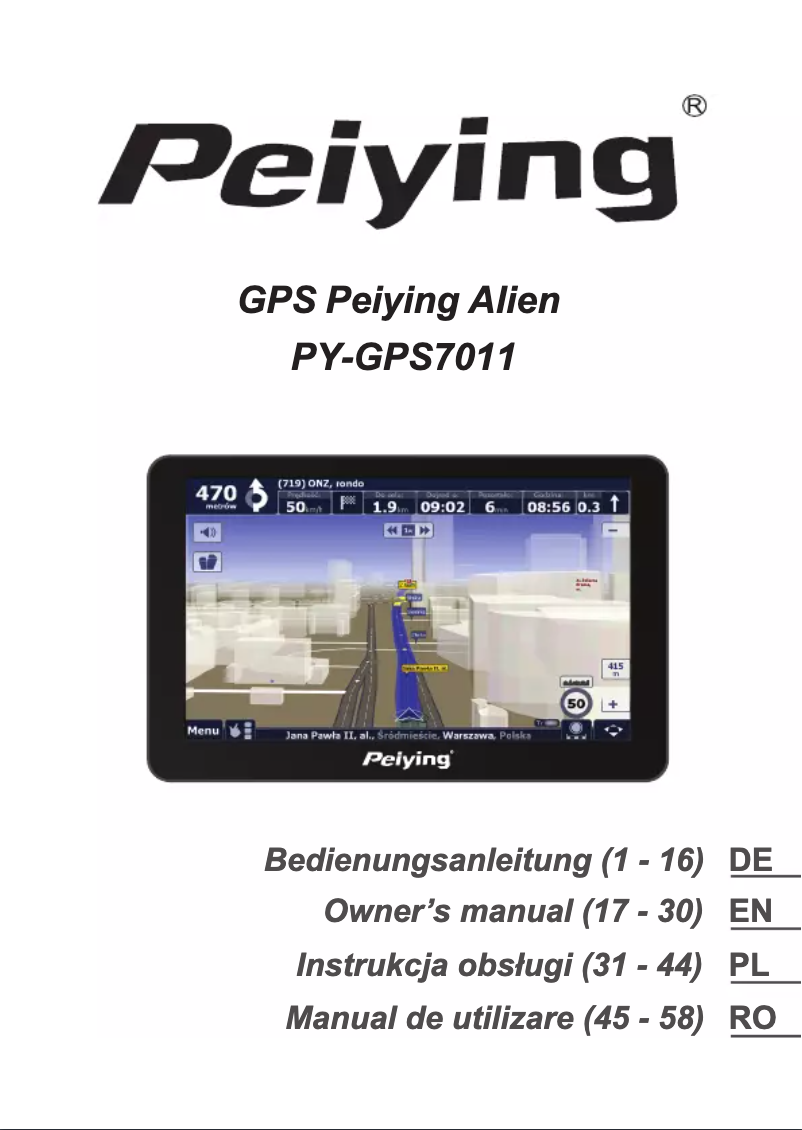 Page 1 de la notice Manuel utilisateur Peiying PY-GPS7011
