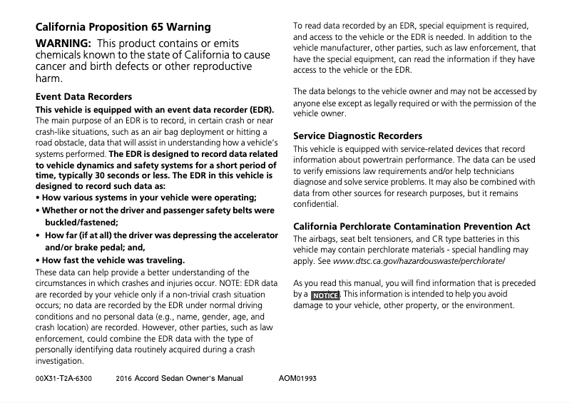 Page 1 of the manual User Manual Honda Accord Sedan (2016)