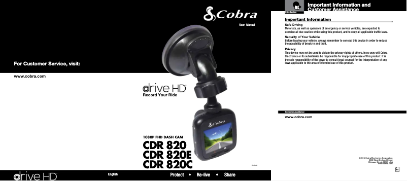 Page 1 de la notice Manuel utilisateur Cobra CDR 820