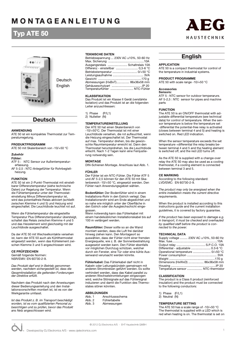 Page 1 de la notice Manuel utilisateur AEG ATE 50