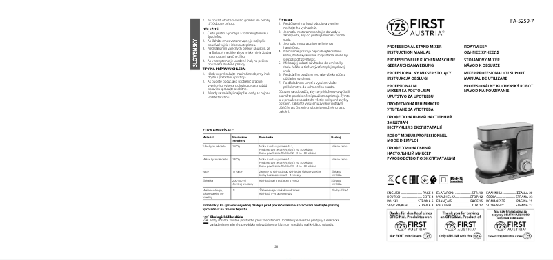 Page 1 de la notice Manuel utilisateur First Austria FA-5259-7