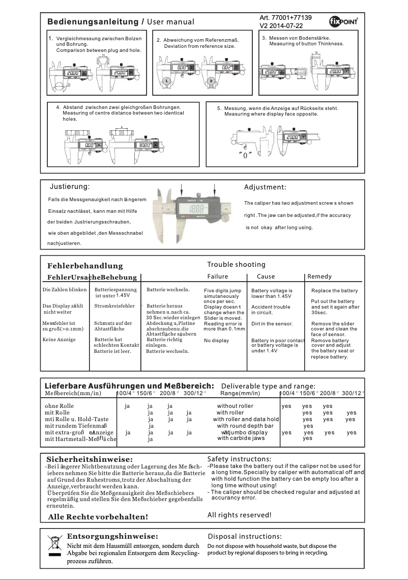 Page 1 de la notice Manuel utilisateur Fixpoint WZ SL 300 D