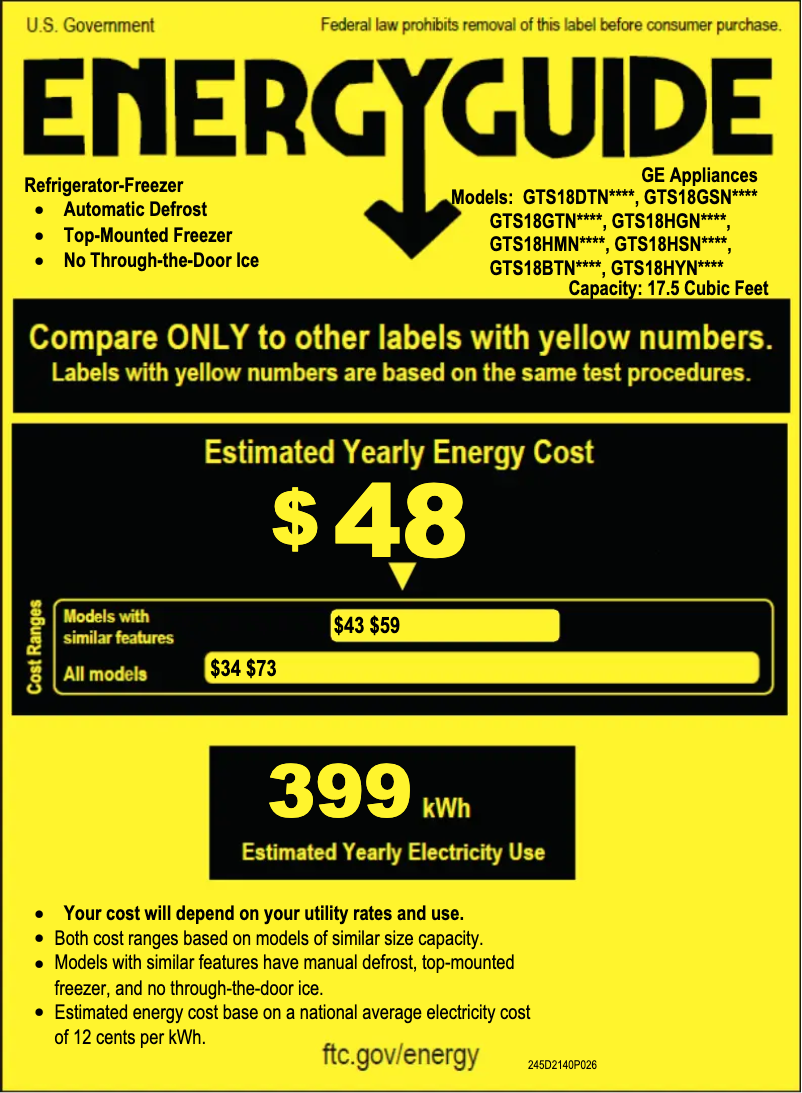 Page 1 of the manual Energy Label GE GTS18HGNRWW