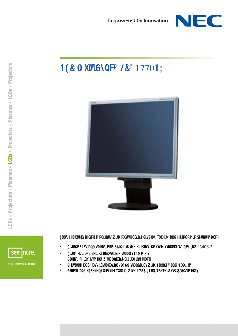 Page 1 de la notice Fiche technique NEC MultiSync LCD1770NX