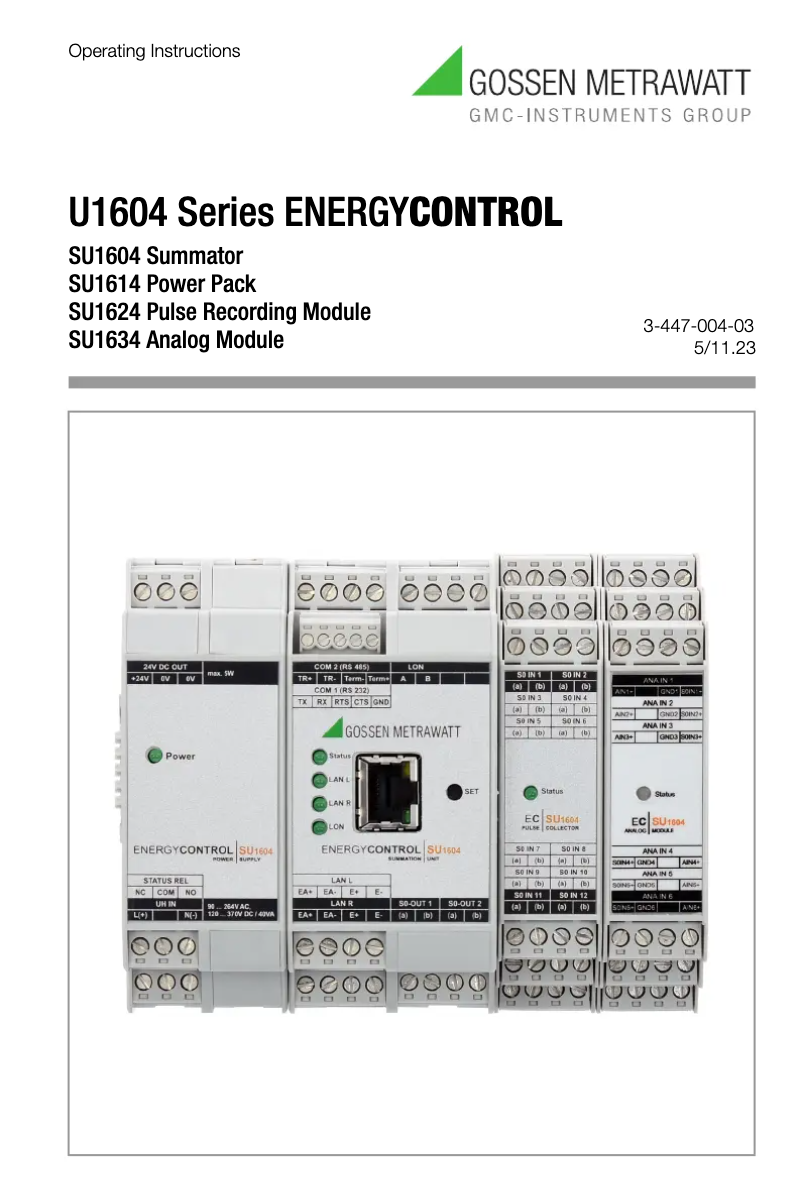 Page 1 de la notice Manuel utilisateur Gossen Metrawatt SU1604