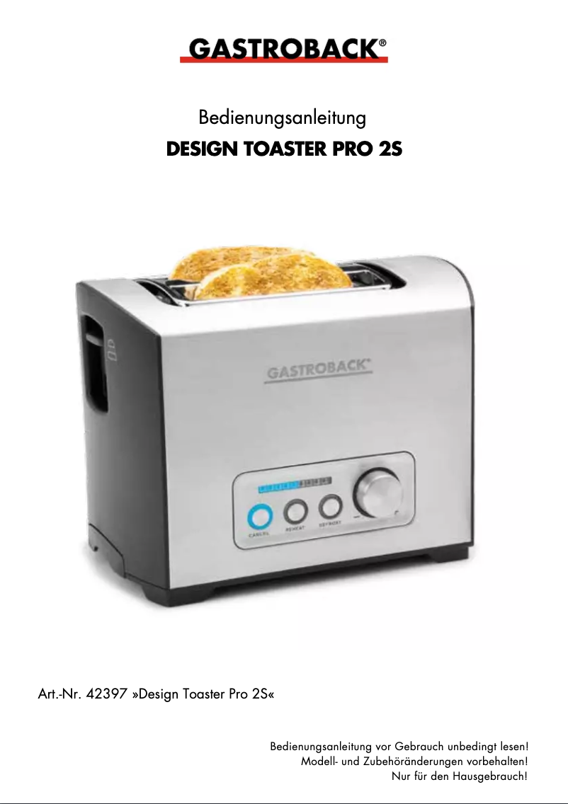 Page 1 de la notice Manuel utilisateur Gastroback Design Pro 2S 42397