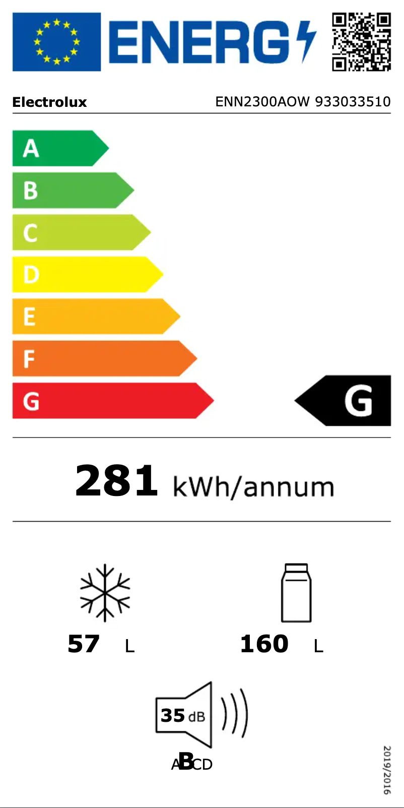 Page n°1 - Label énergétique Electrolux ENN2300AOW