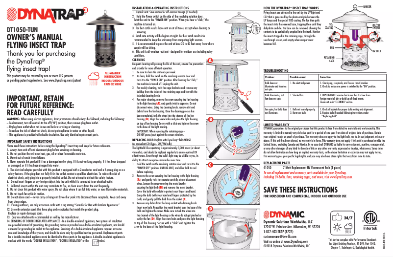 Page n°1 - Manuel utilisateur Dynatrap DT1050-TUN
