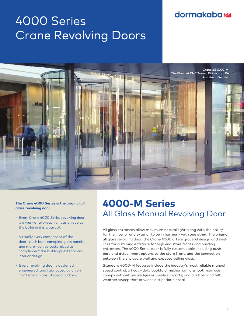 Page 1 de la notice Brochure Dormakaba Crane 4000-M
