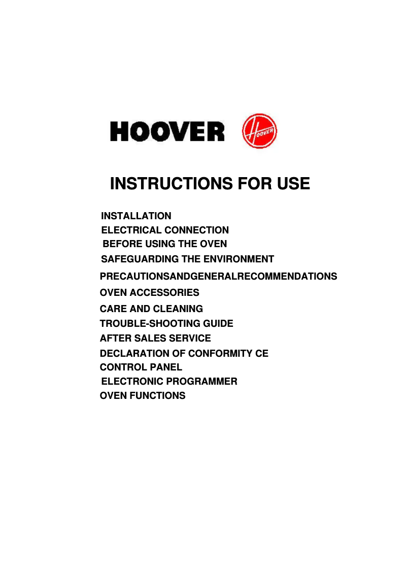 Page 1 de la notice Manuel utilisateur Hoover HOC 709/6NX