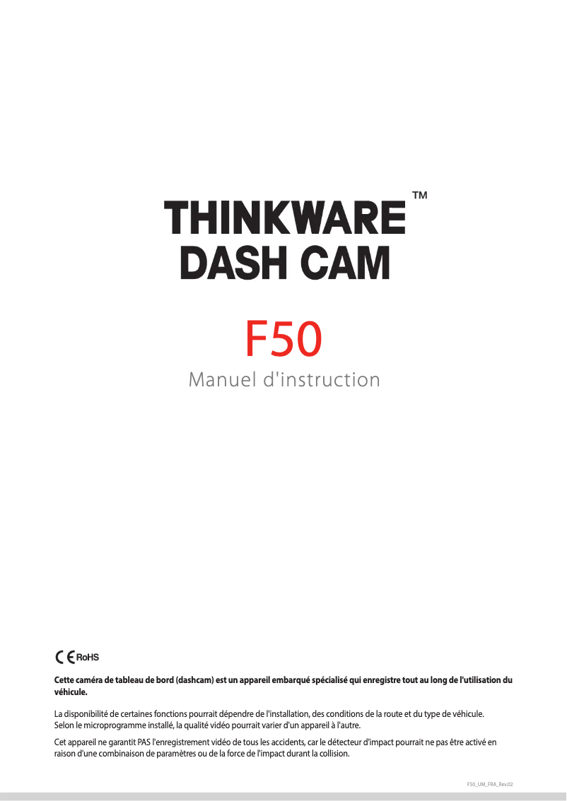 Page 1 de la notice Manuel utilisateur Thinkware F50