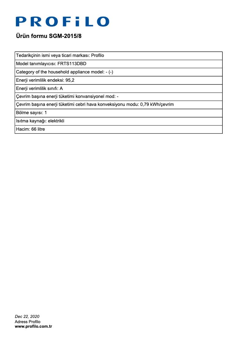 Page 1 de la notice Mode d'emploi Profilo FRTS113DBD