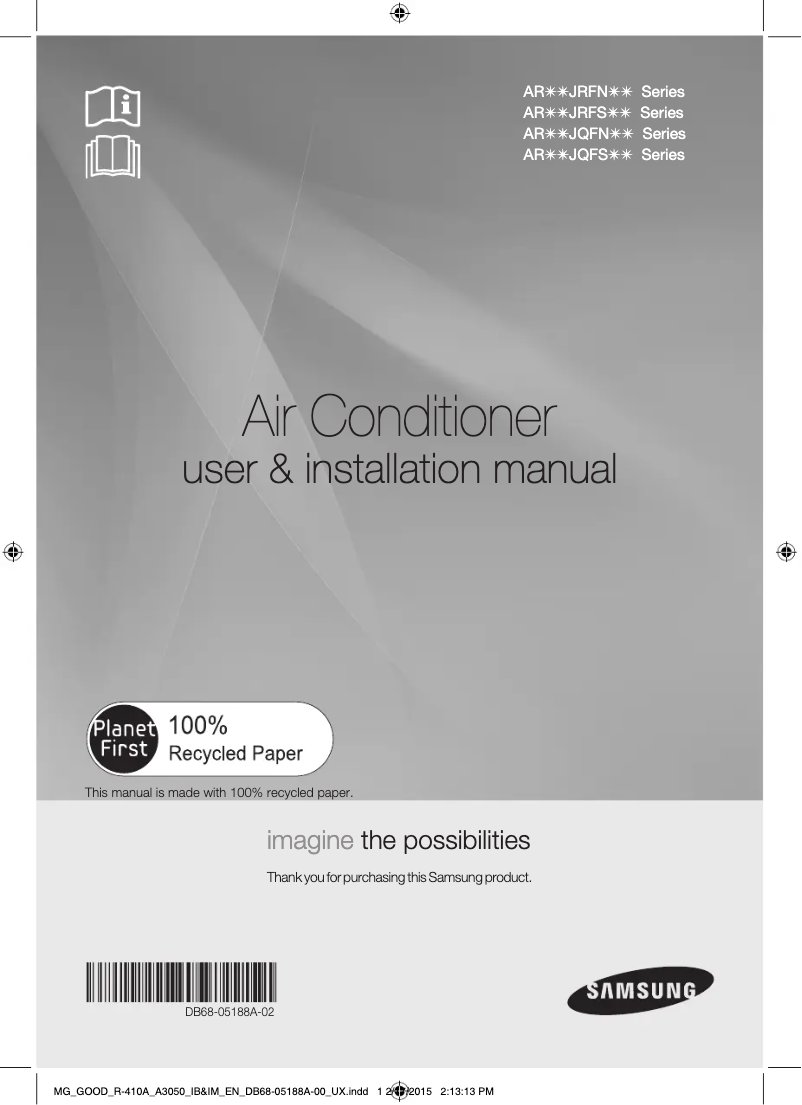 Page 1 de la notice Manuel utilisateur Samsung AR24JRFSBWKN