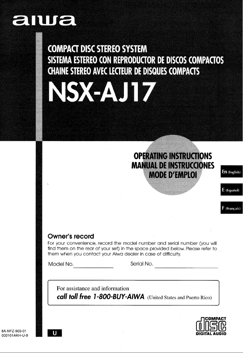 Image de la première page du manuel de l'appareil NSX-J17