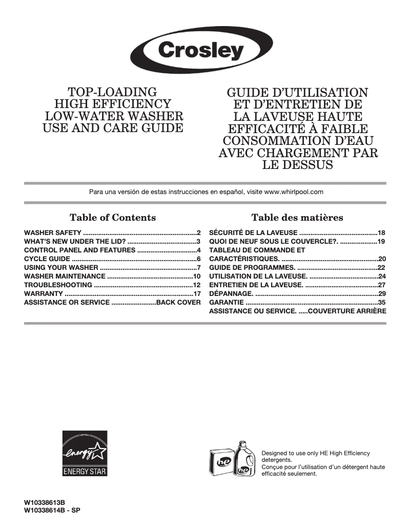 Page 1 de la notice Manuel utilisateur Crosley CAW11544EW