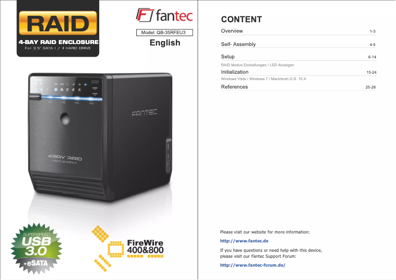 Page n°1 - Manuel utilisateur Fantec QB-35RFEU3