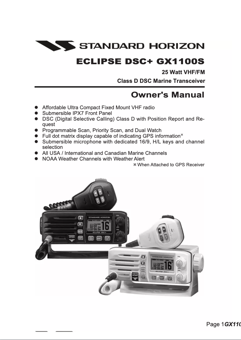 Page 1 de la notice Manuel utilisateur Standard Horizon Eclipse DSC+ GX1100S