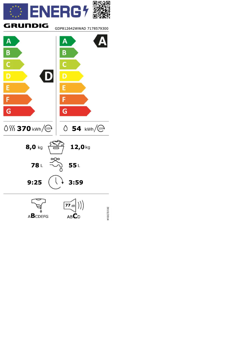 Page n°1 - Label énergétique Grundig GDP812642WWAD