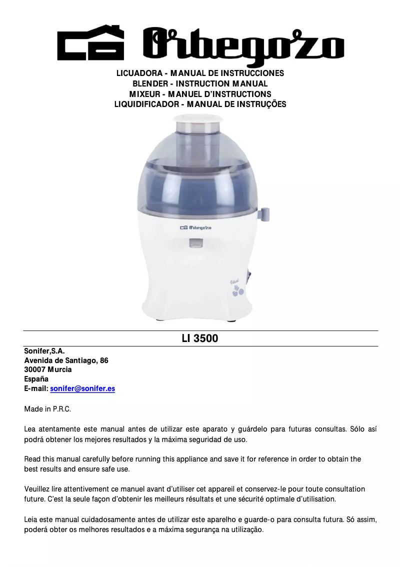 Page n°1 - Manuel utilisateur Orbegozo LI 3500
