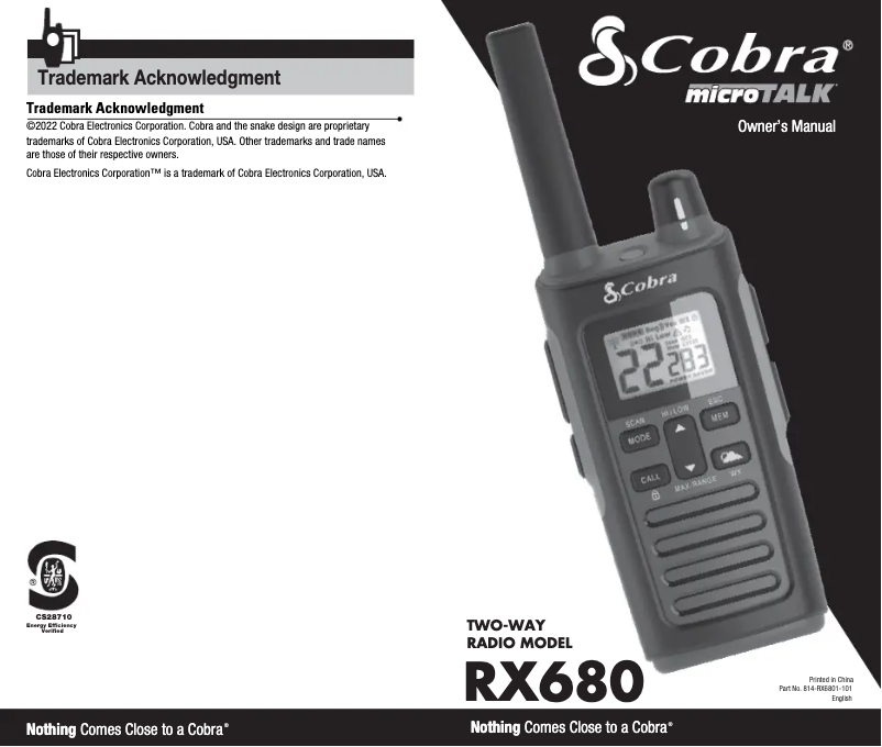 Page n°1 - Manuel utilisateur Cobra RX680