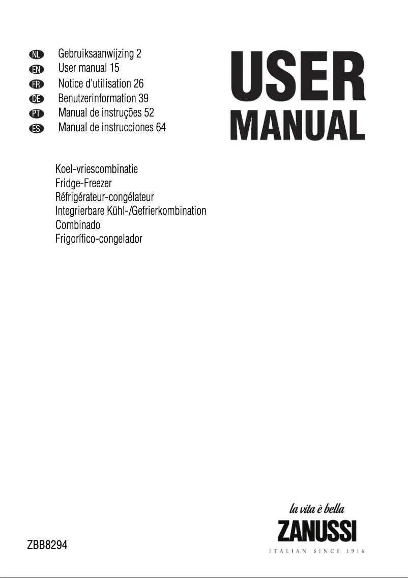 Page 1 de la notice Manuel utilisateur Zanussi ZBB8294