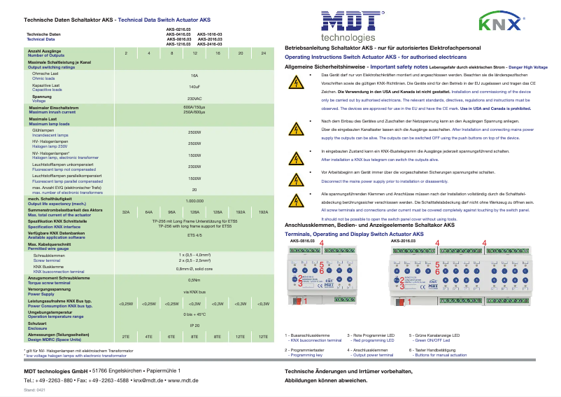 Page 1 de la notice Manuel utilisateur MDT AKS-2416.03