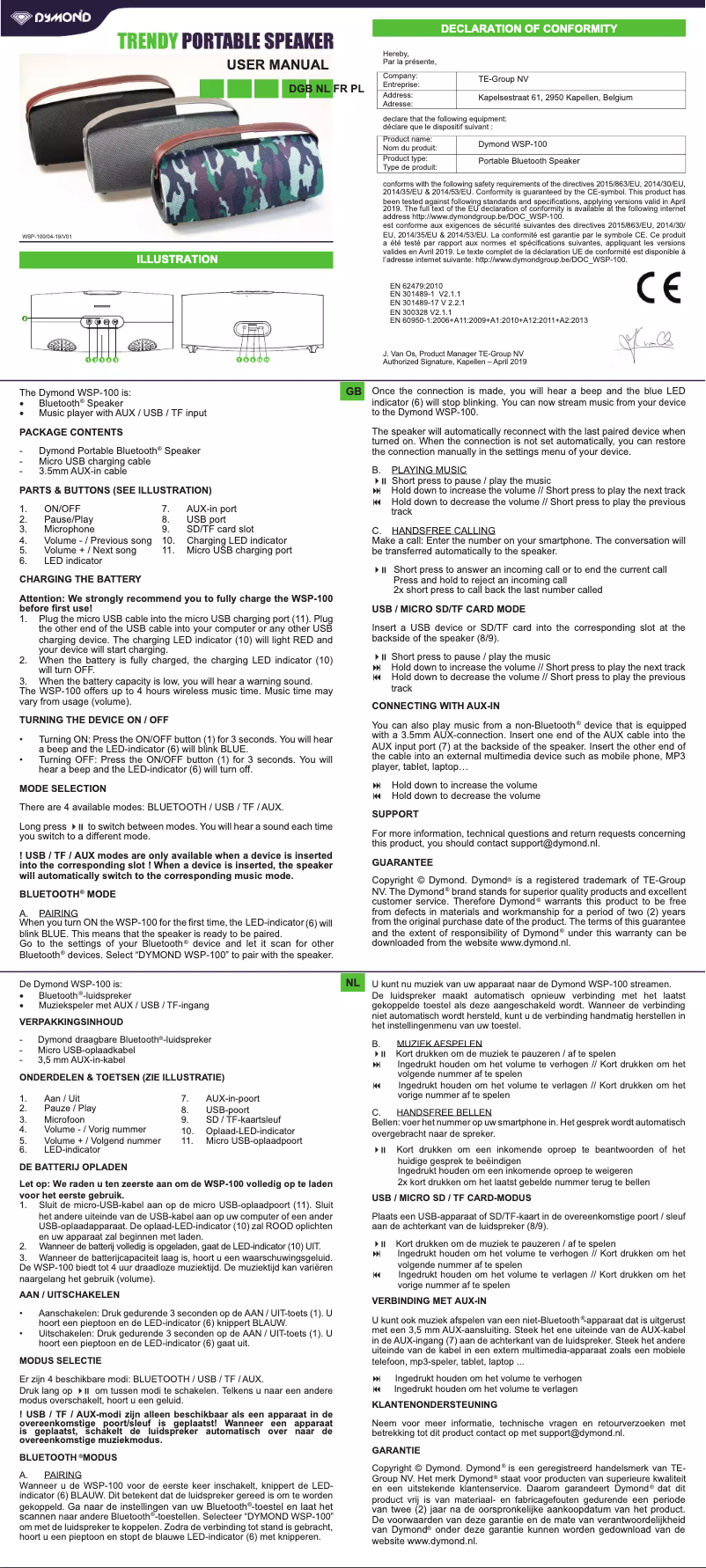 Página 1 del manual Manual de usuario Dymond WSP-100