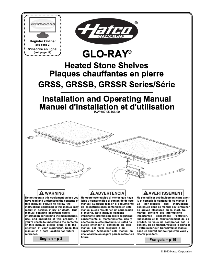 Page 1 de la notice Manuel utilisateur Hatco Glo-Ray GRSS-6018