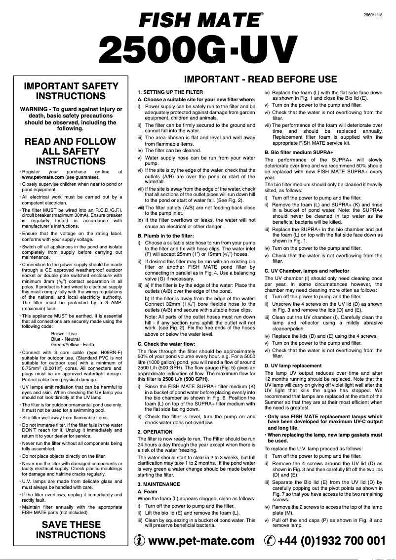 Imagen de la primera página del manual del dispositivo Fish Mate 2500 GUV