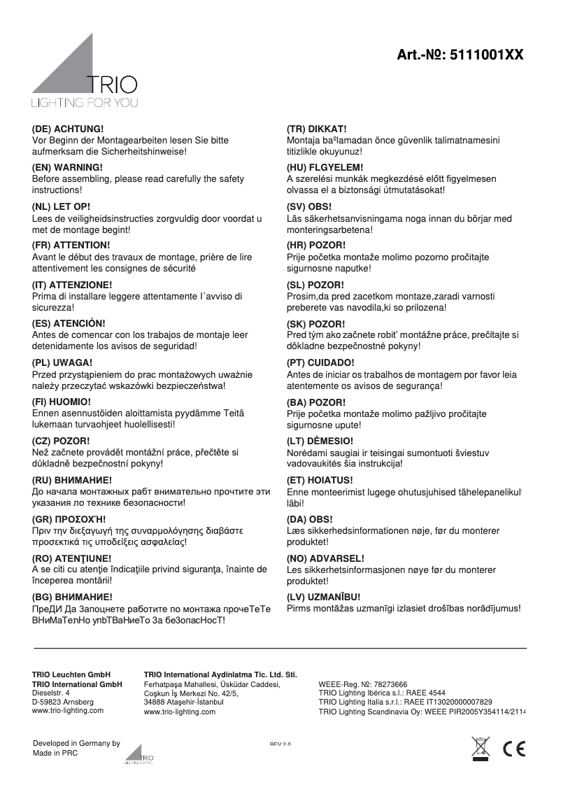 Page 1 de la notice Manuel utilisateur Trio Lighting Hotel 511100114