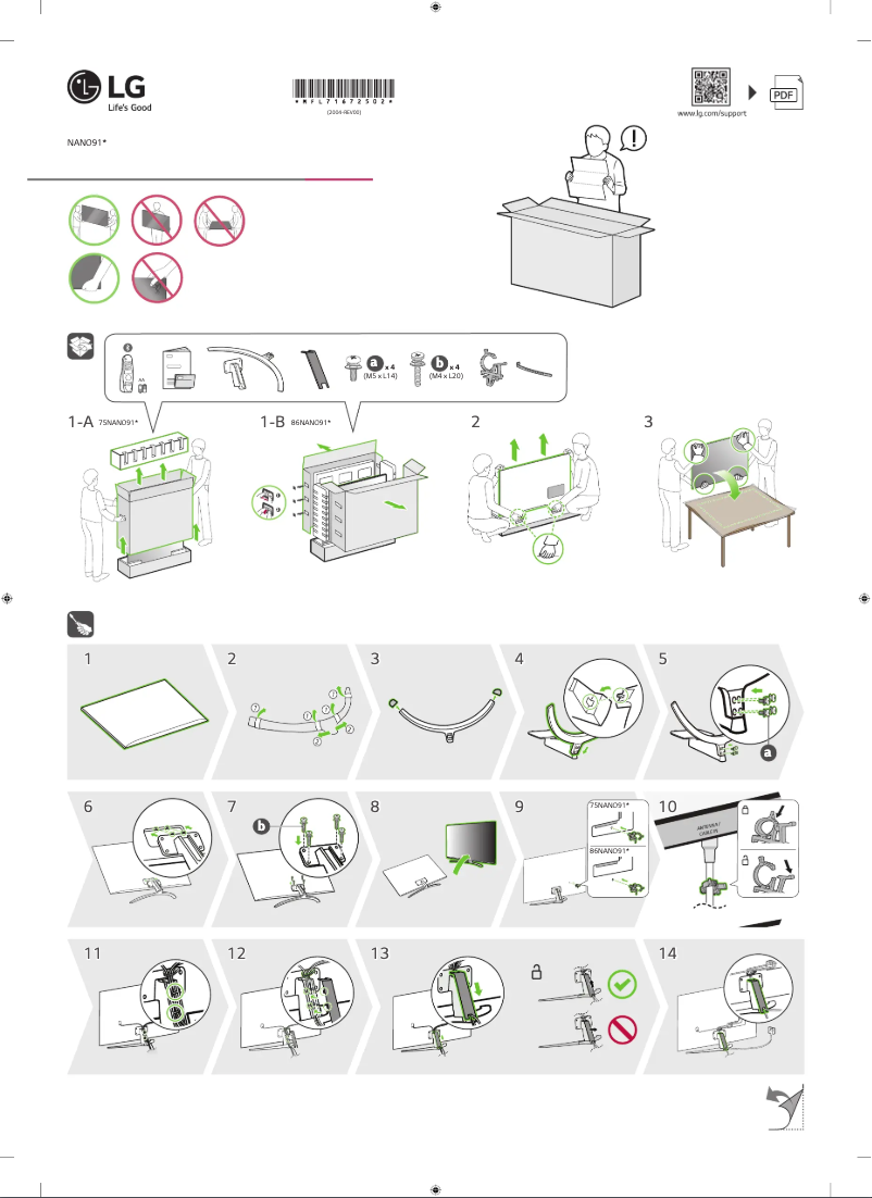 Page 1 de la notice Guide d'installation LG 75NANO916NA