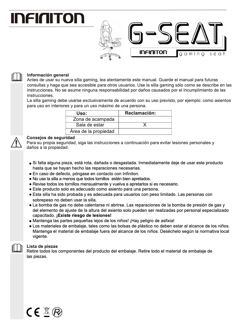 Page 1 de la notice Manuel utilisateur Infiniton G-Seat
