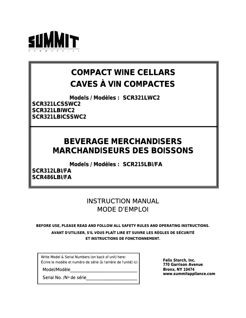Page n°1 - Manuel utilisateur Summit SCR312LBIWC2