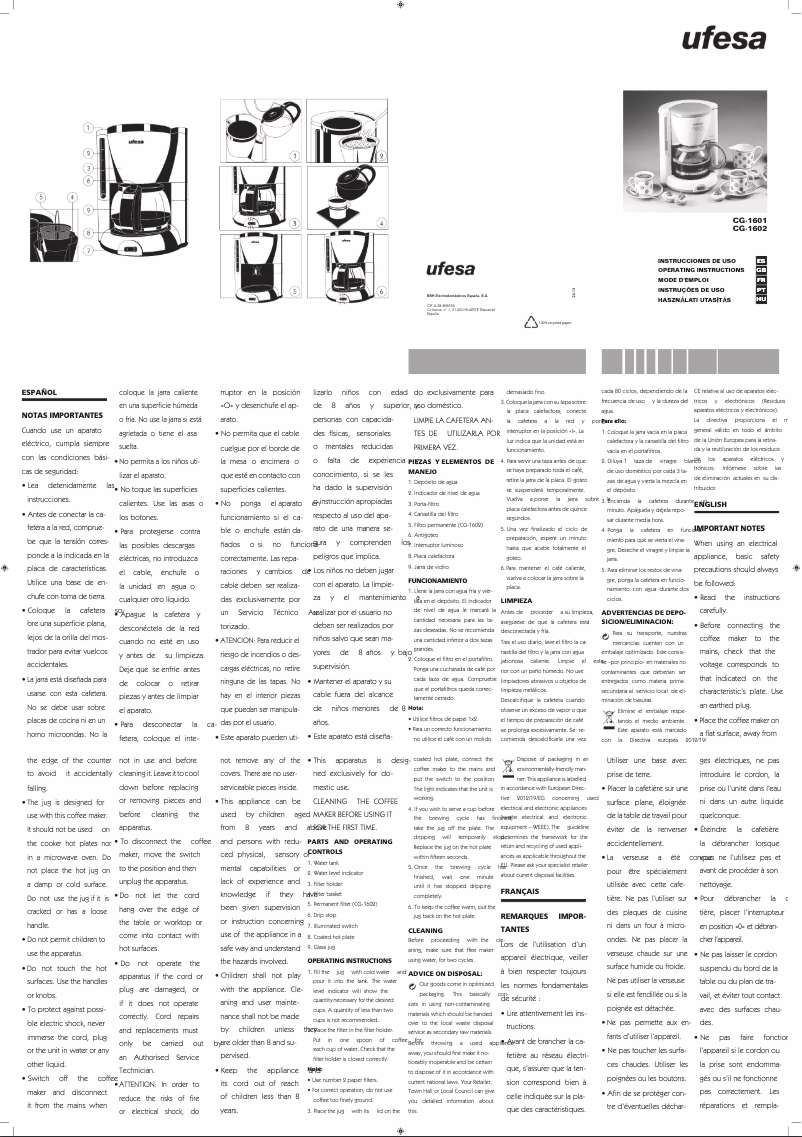 Image de la première page du manuel de l'appareil Capriccio Plus 40 CG1602