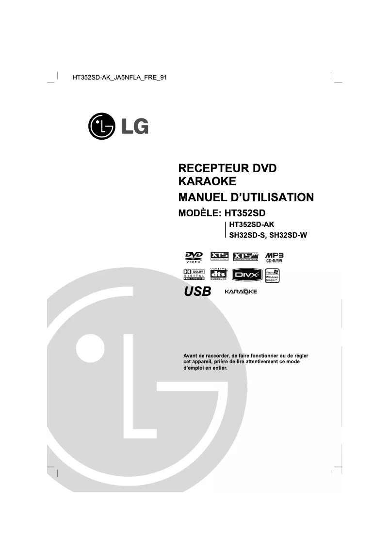 Page 1 de la notice Manuel utilisateur LG HT352SD