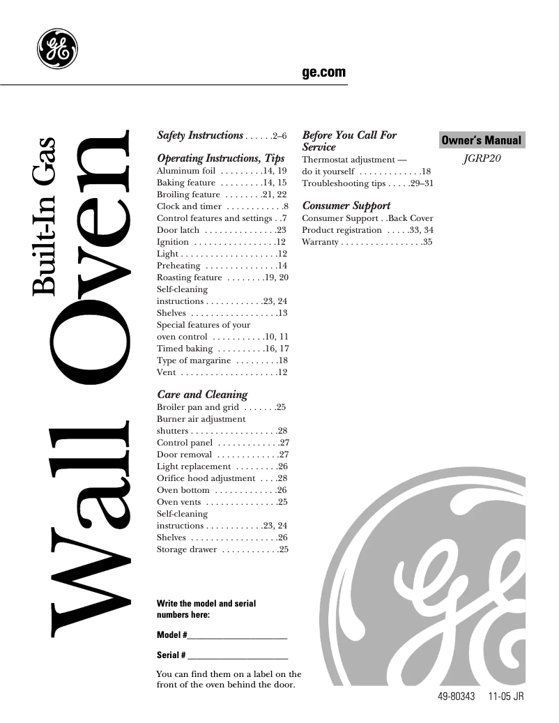 Página 1 del manual Manual de uso y mantenimiento GE JGRP20BEJBB