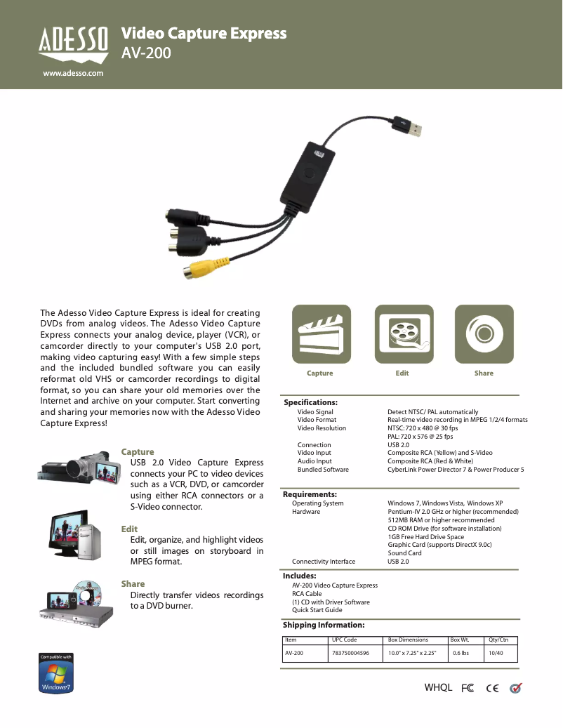 Page n°1 - Manuel utilisateur Adesso AV-200