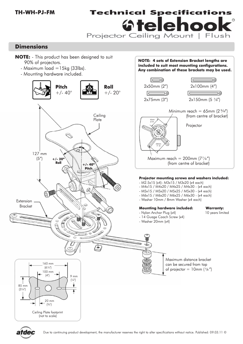 Page 1 de la notice Manuel utilisateur Atdec TH-WH-PJ-FM/TAA