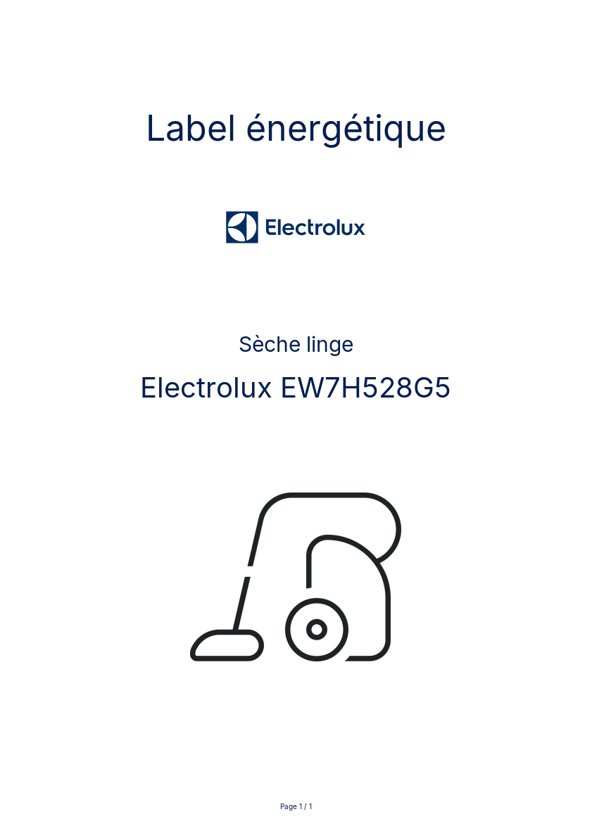 Page n°1 - Label énergétique Electrolux EW7H528G5