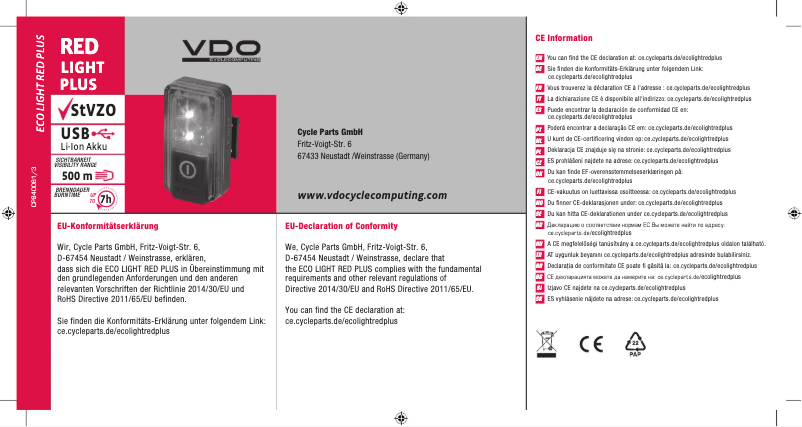 Page n°1 - Manuel utilisateur VDO Eco Light M60