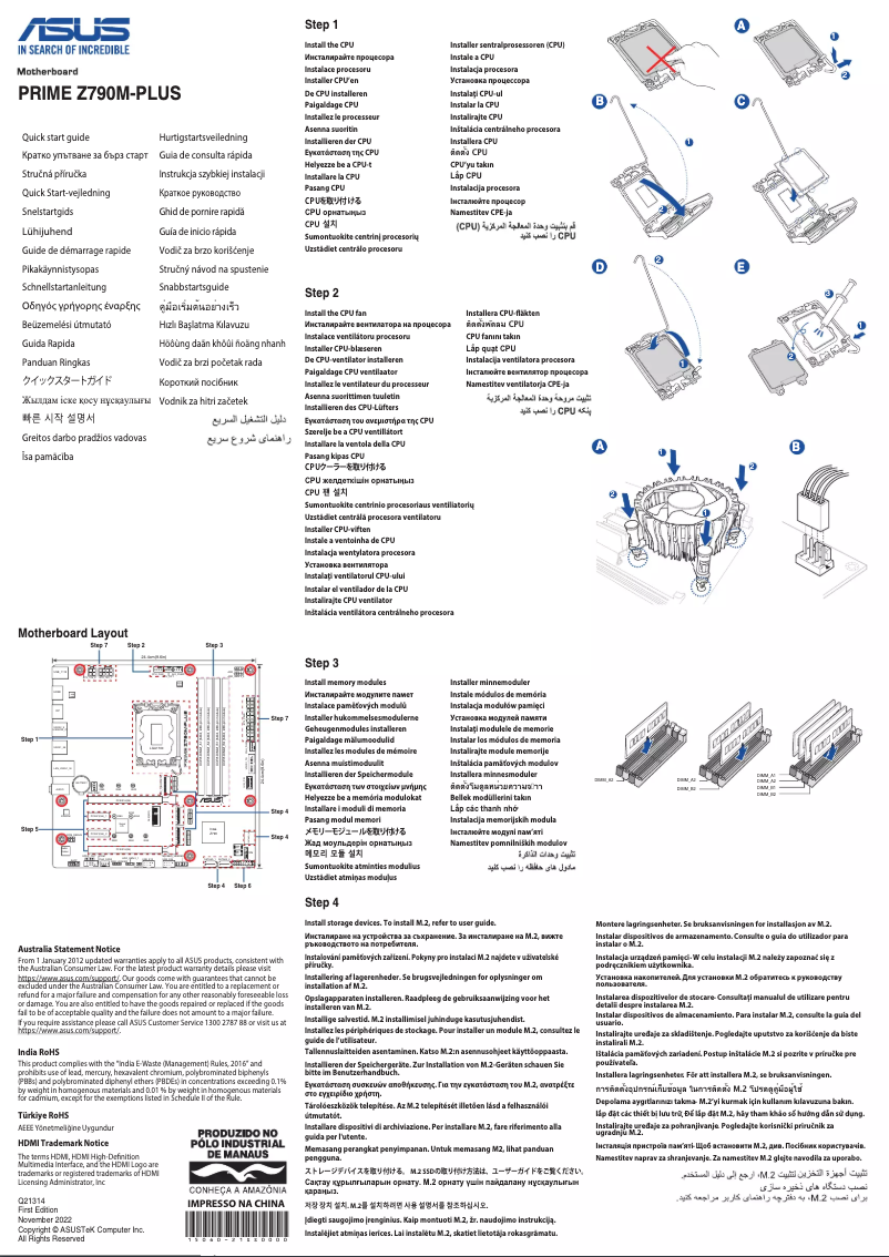 Page 1 de la notice Guide de démarrage rapide Asus Prime Z790M-PLUS
