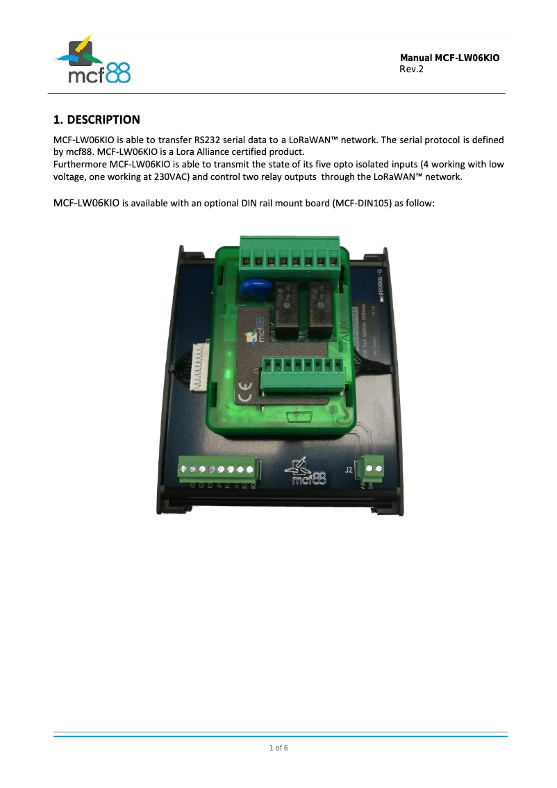 Page n°1 - Manuel utilisateur MCF88 MCF-LW06KIO