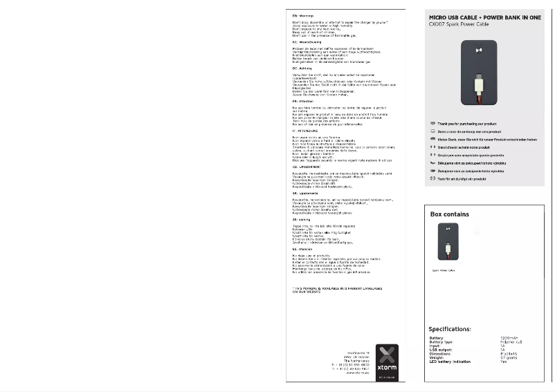 Page 1 de la notice Manuel utilisateur Xtorm Spark Power Cable CX007