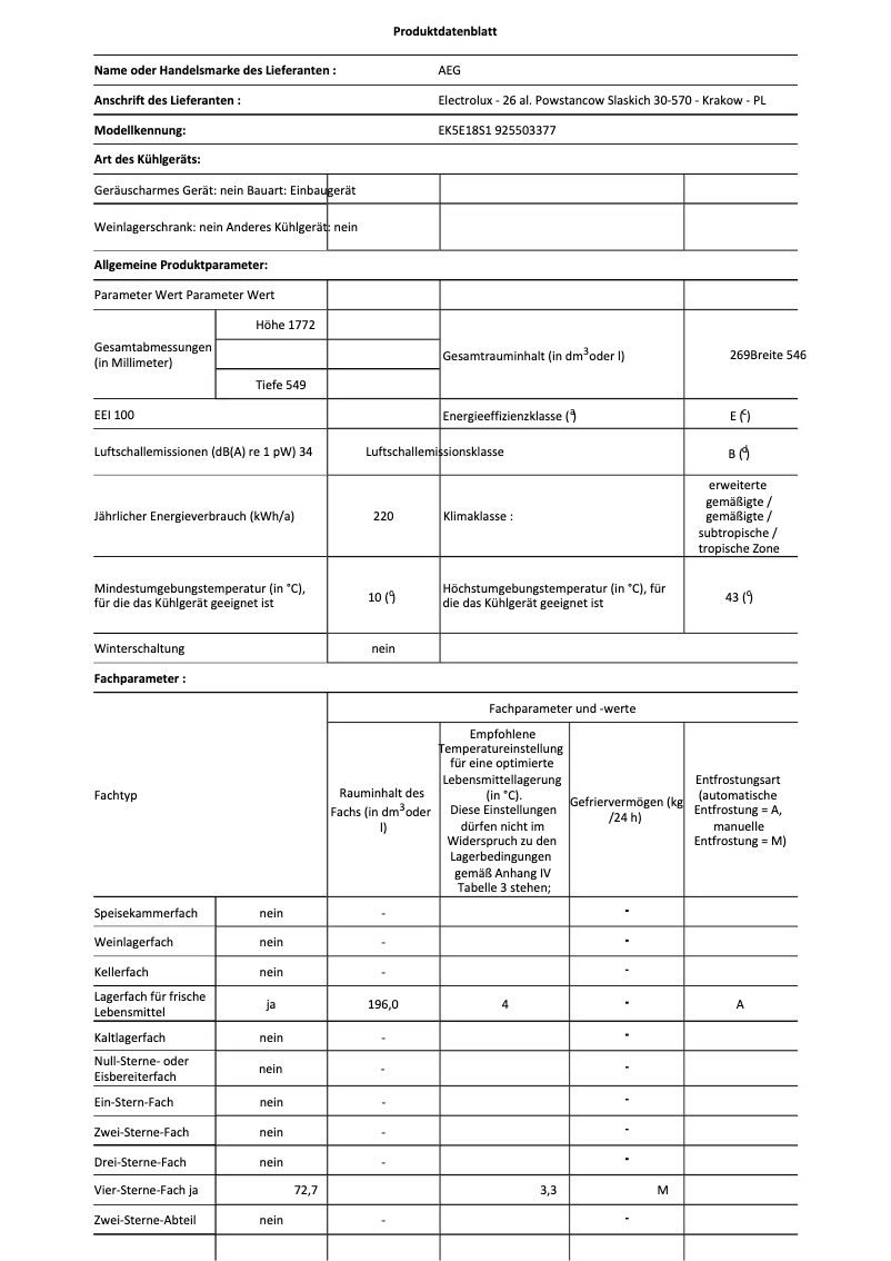 Page n°1 - Fiche technique AEG EK5E18S1