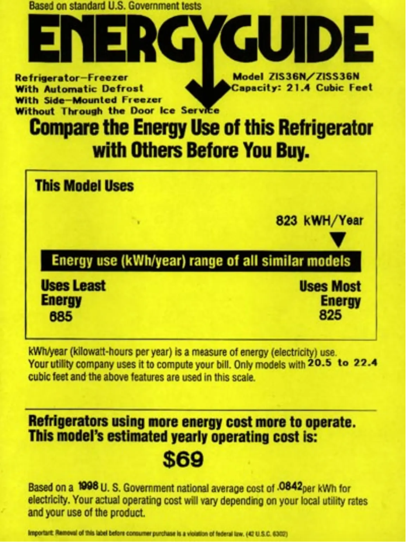 Page 1 de la notice Label énergétique GE ZIS36NC